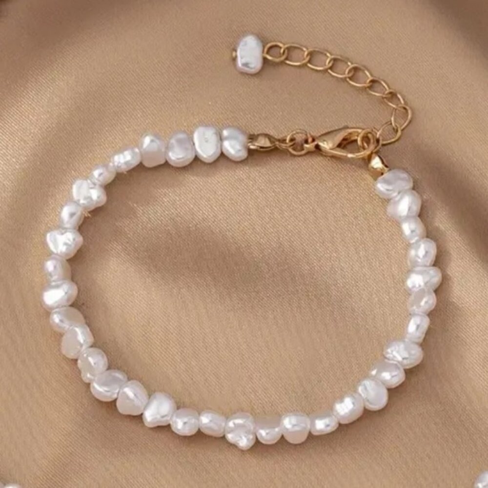 NEW TRENDY Chic Modern Minimalist Pearl Gold 18k Bracelet